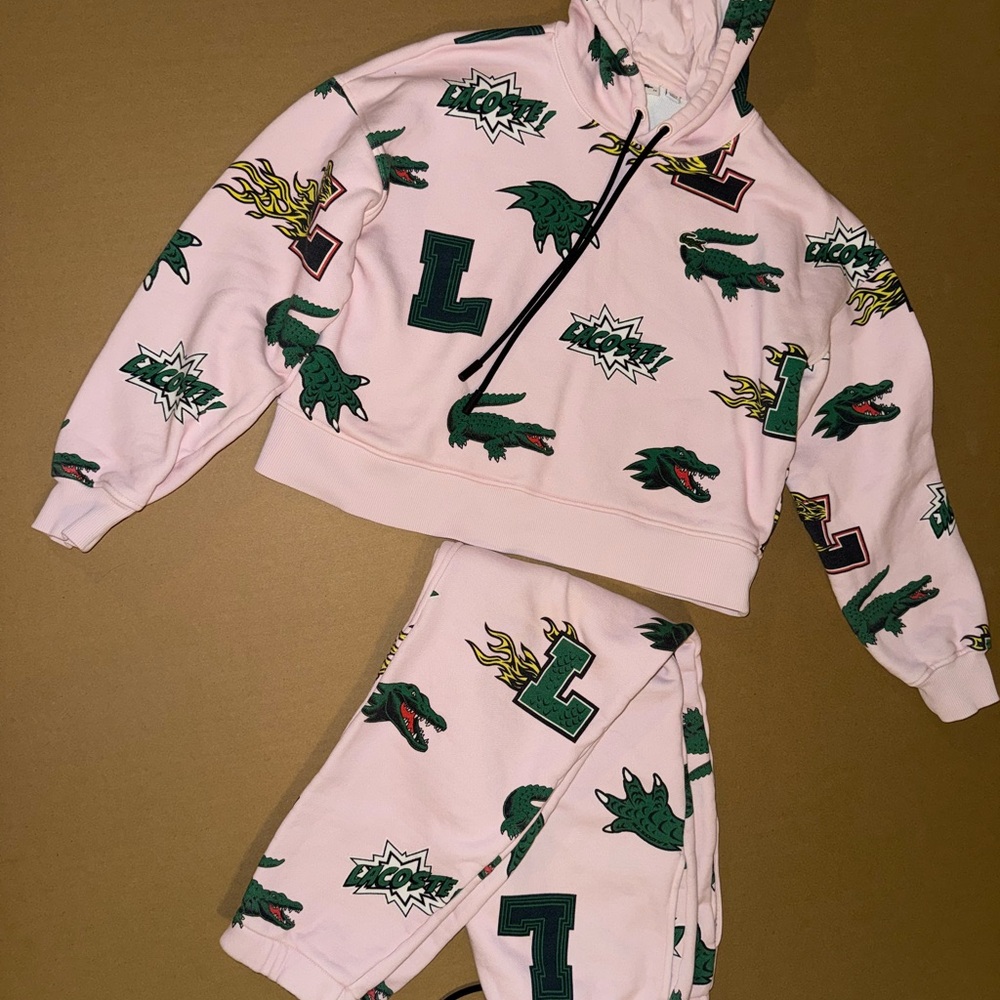 Pink Lacoste Hoodie and Sweatpants Set size small